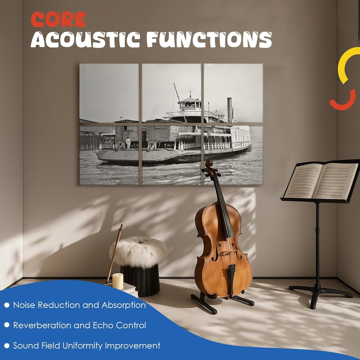 Acoustic Wall Panel 6 Pack, 23.6'x23.6'Decorative Art Soundproof Panel, Sound Absorb, Self-Adhesive Panel