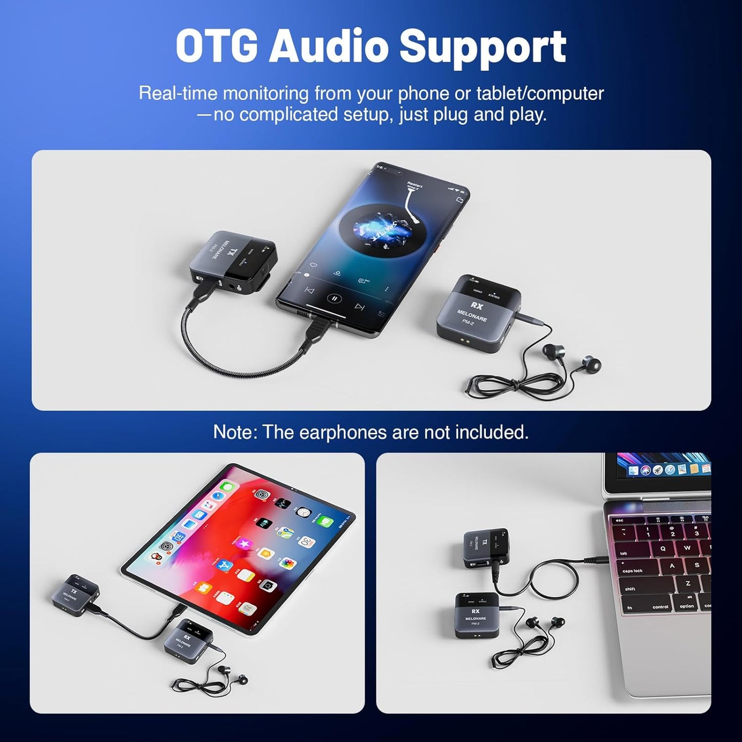 Portable Wireless in Ear Monitor System w/Charging Case, Wireless Audio Transmitter and Receiver
