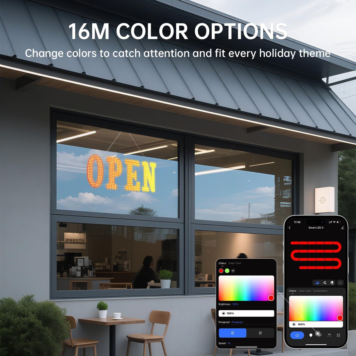 LED Open Signs for Business, 30'-10' Large Open Light Up Signs with Remote Controls, Smart App, DIY Editor Colors