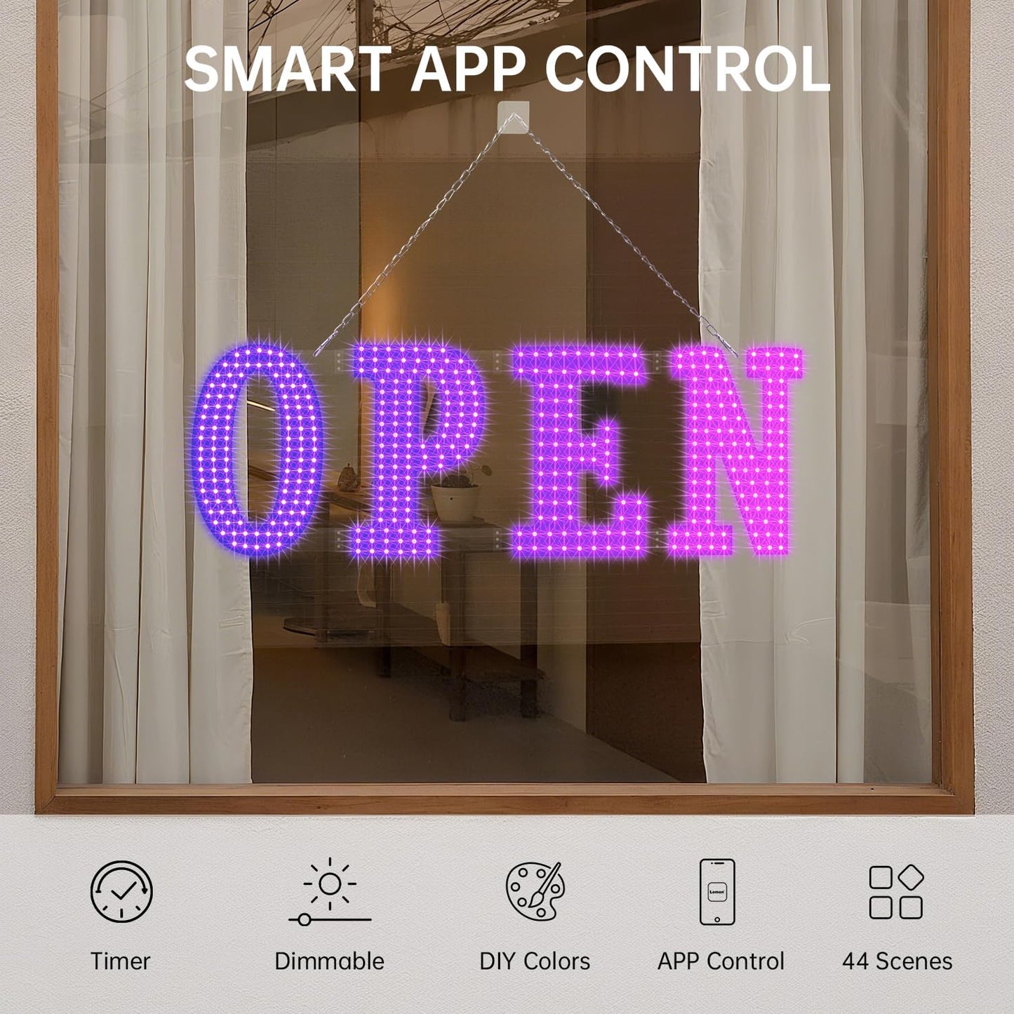 LED Open Signs for Business, 30'-10' Large Open Light Up Signs with Remote Controls, Smart App, DIY Editor Colors
