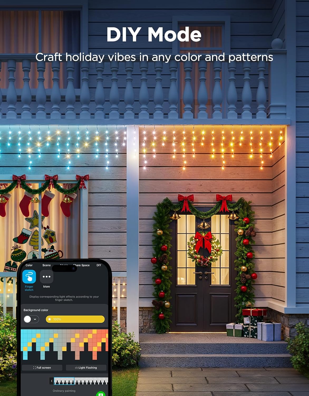 Icicle Lights, Smart RGBIC Lights for Outside, 33ft w/ 400 LEDs Icicle Light Outdoor, IP67 Waterproof, Music Sync