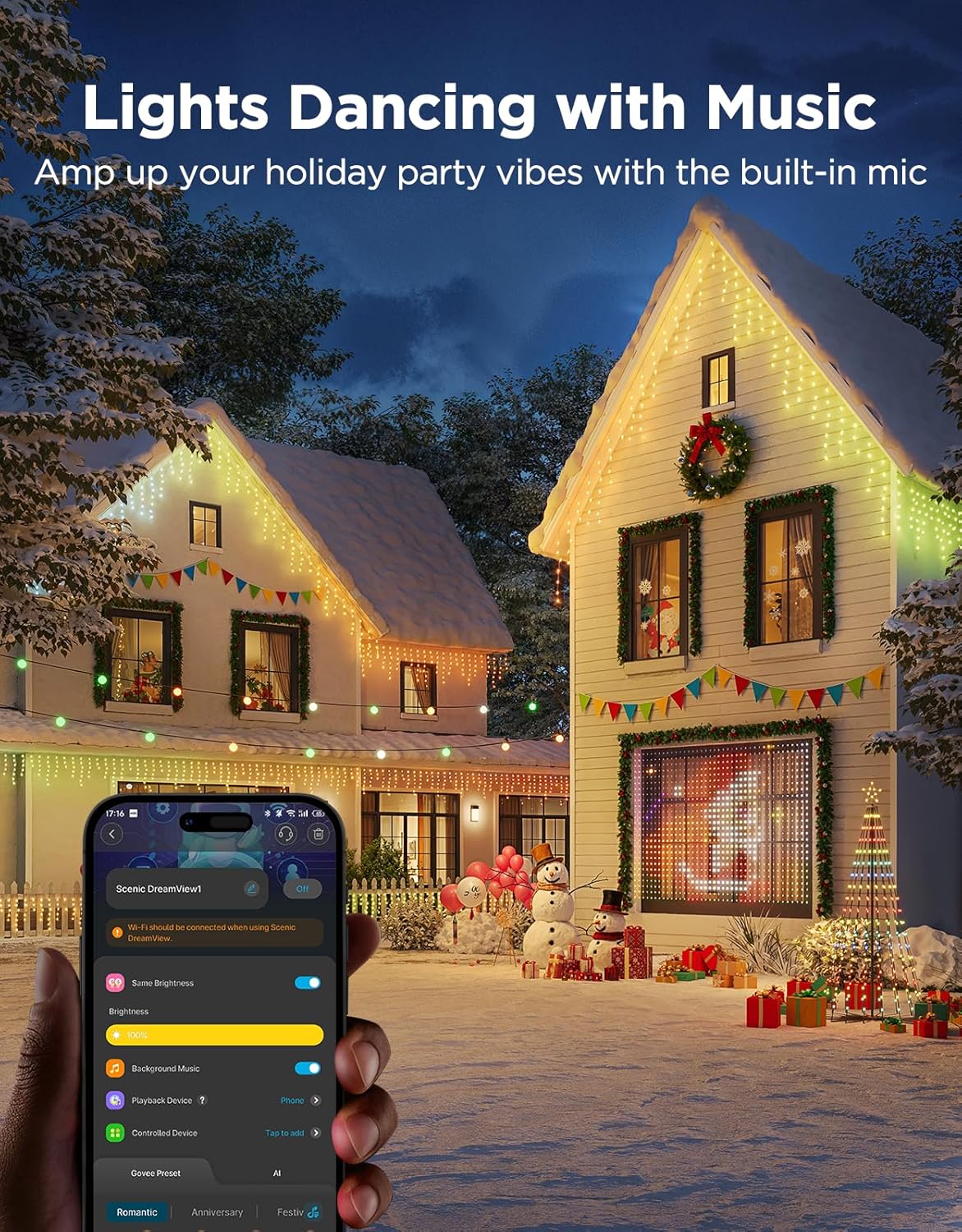 Icicle Lights, Smart RGBIC Lights for Outside, 33ft w/ 400 LEDs Icicle Light Outdoor, IP67 Waterproof, Music Sync