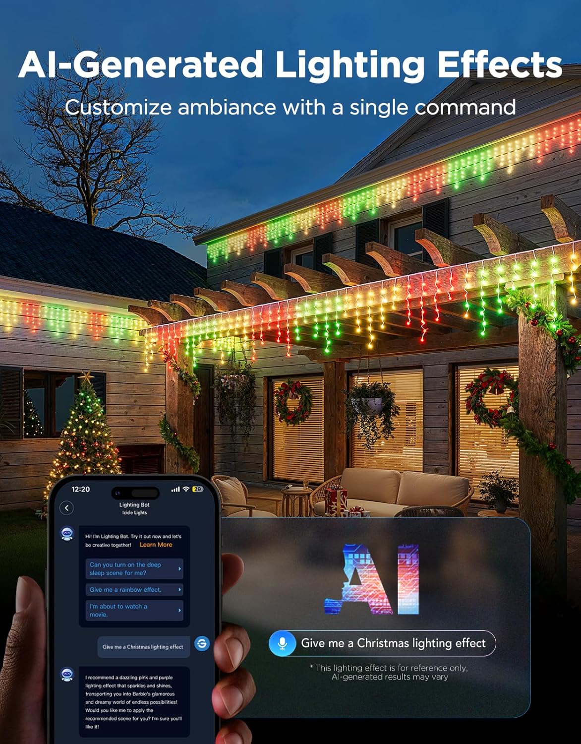 Icicle Lights, Smart RGBIC Lights for Outside, 33ft w/ 400 LEDs Icicle Light Outdoor, IP67 Waterproof, Music Sync