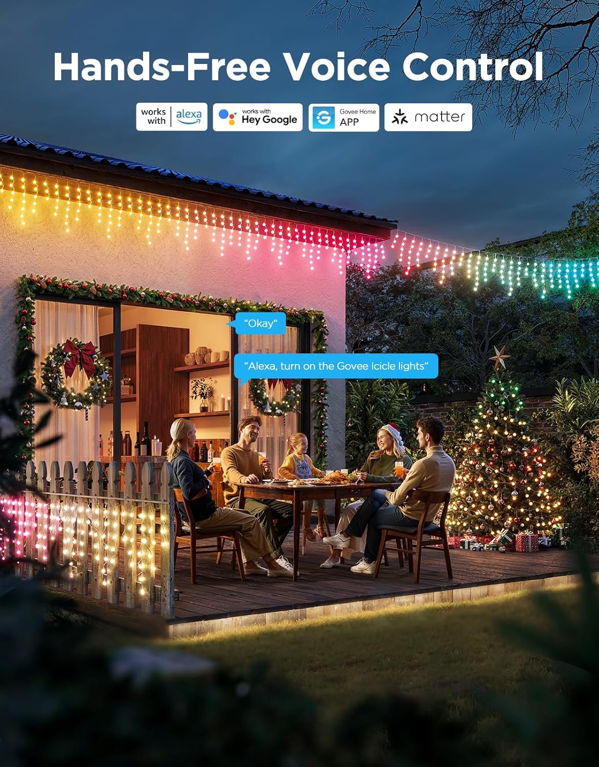 Icicle Lights, Smart RGBIC Lights for Outside, 33ft w/ 400 LEDs Icicle Light Outdoor, IP67 Waterproof, Music Sync