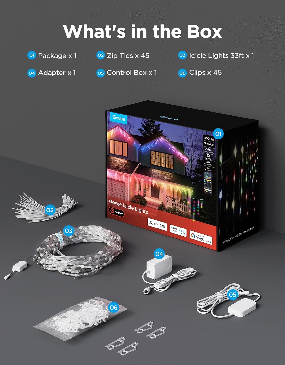 Icicle Lights, Smart RGBIC Lights for Outside, 33ft w/ 400 LEDs Icicle Light Outdoor, IP67 Waterproof, Music Sync