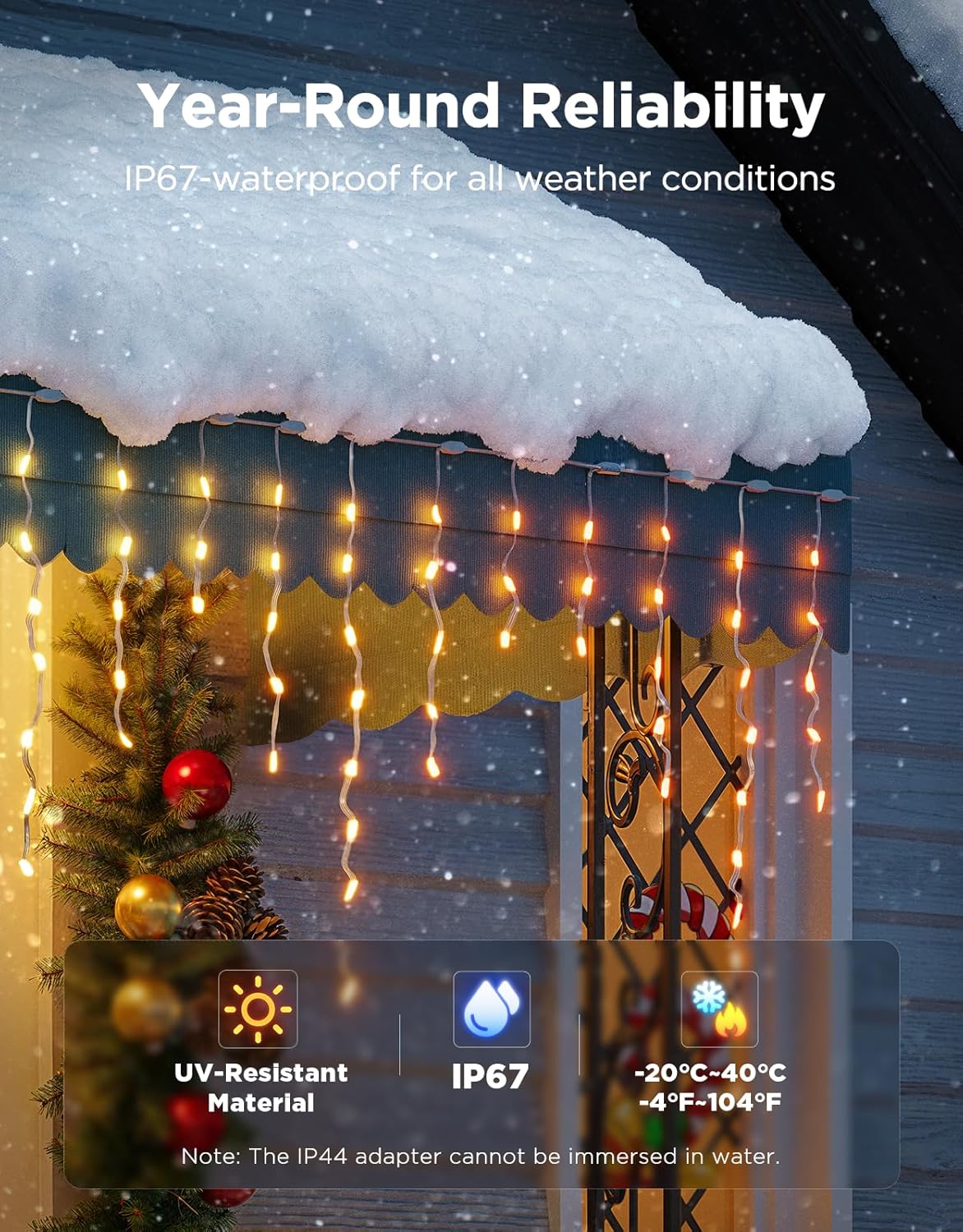 Icicle Lights, Smart RGBIC Lights for Outside, 33ft w/ 400 LEDs Icicle Light Outdoor, IP67 Waterproof, Music Sync