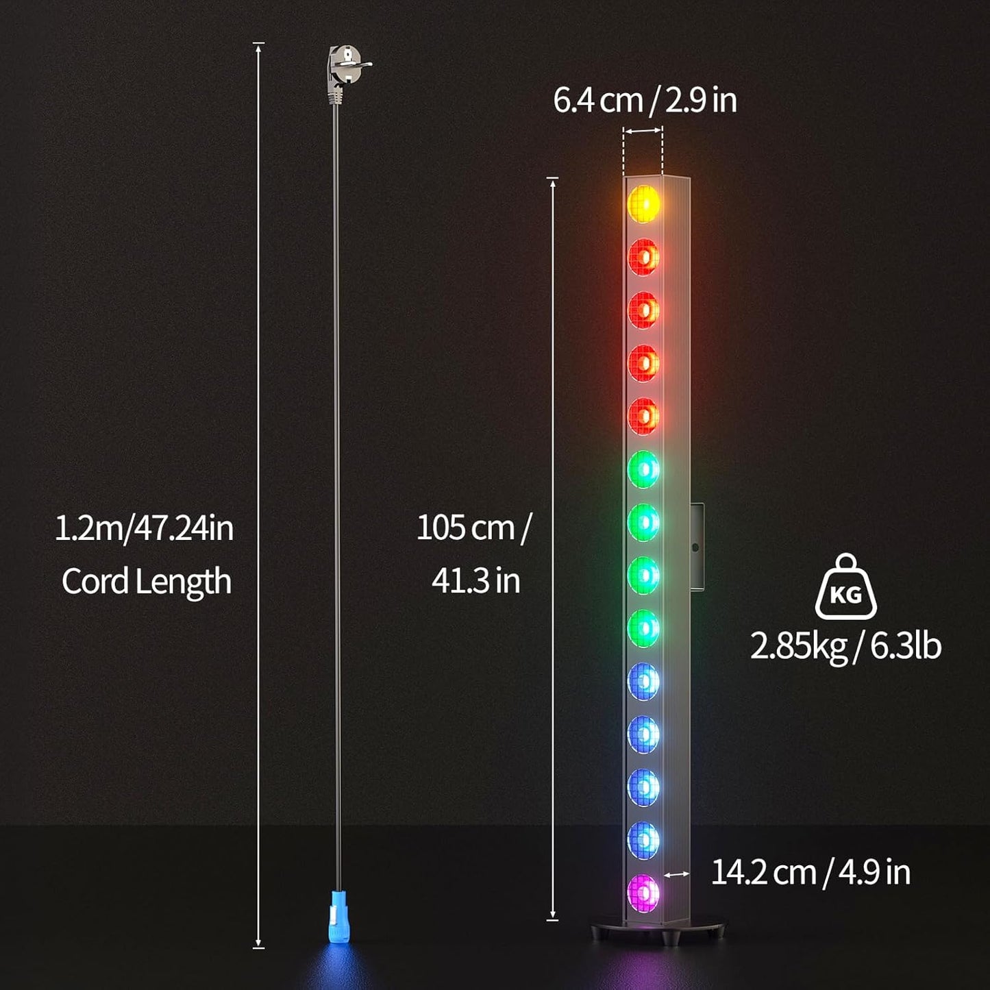 150W Stage Light Bar 14 LED RGBW COB Washer Stage Lights with DMX512 Pixel Control, Auto, Sound-Activated,