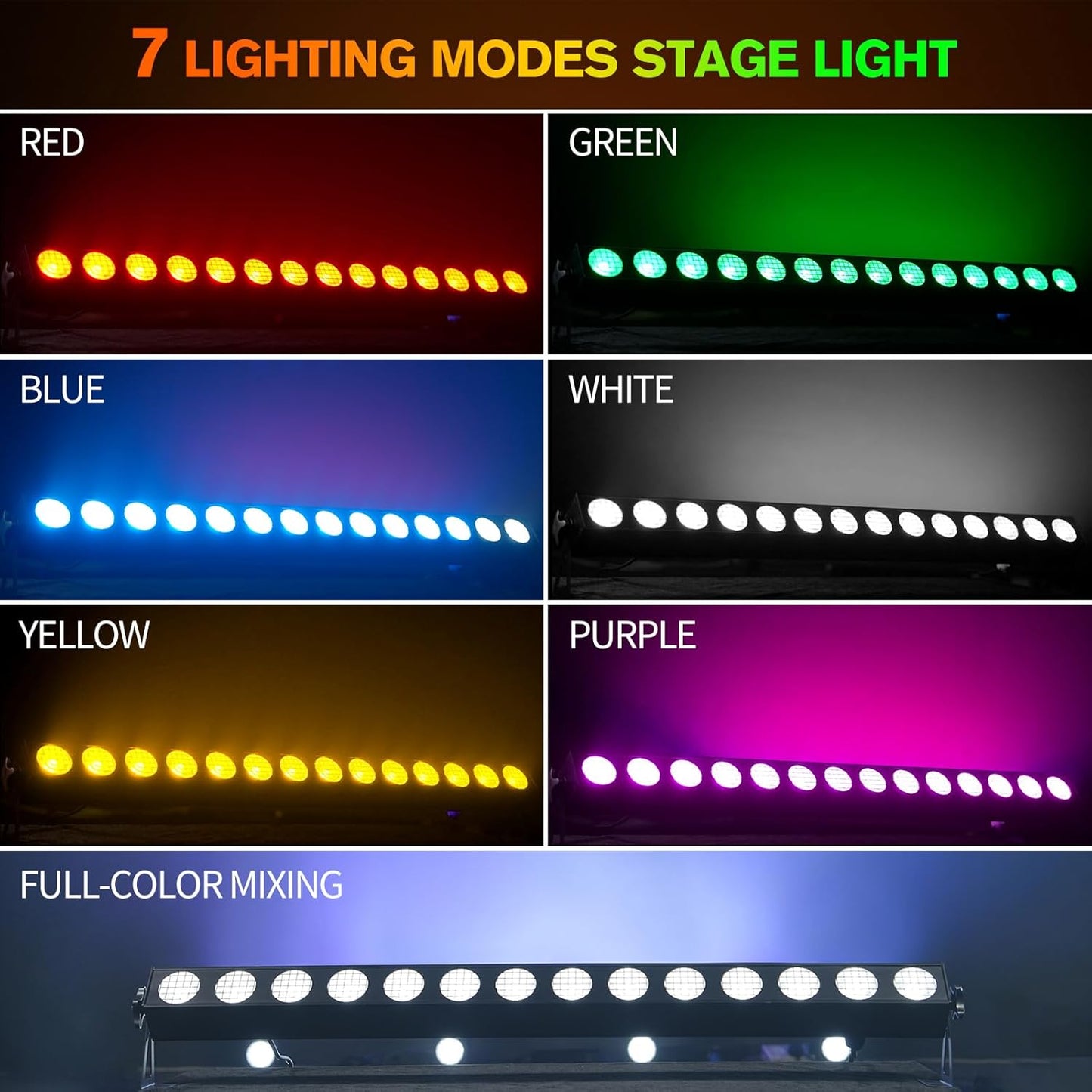150W Stage Light Bar 14 LED RGBW COB Washer Stage Lights with DMX512 Pixel Control, Auto, Sound-Activated,