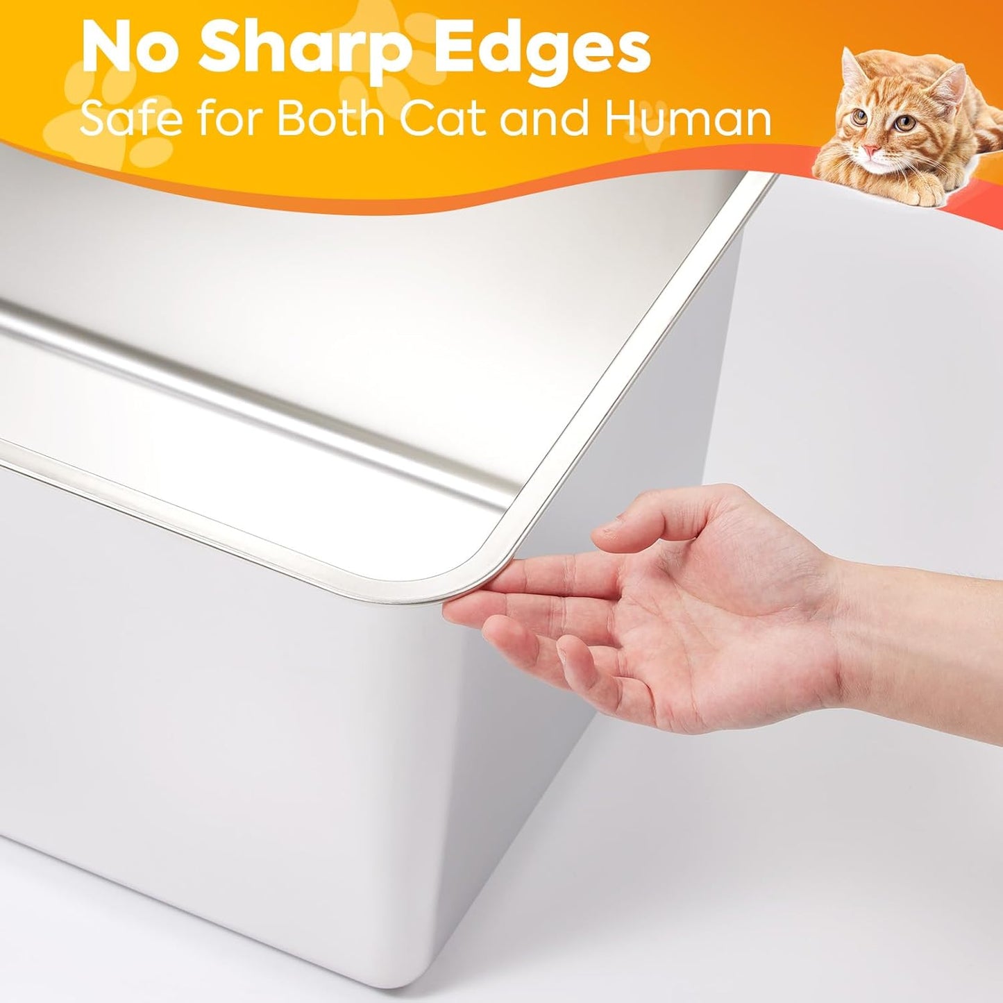 Extra Large Stainless Steel Litter Box, Leak Proof 12 Inches High Sides for Urine & Trapping, No Sharp Edges