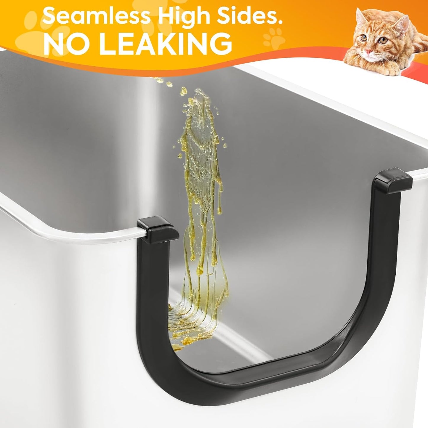 Extra Large Stainless Steel Litter Box, Leak Proof 12 Inches High Sides for Urine & Trapping, No Sharp Edges