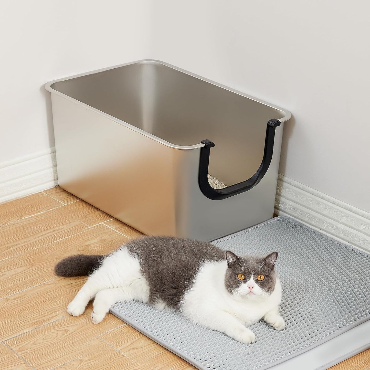 Extra Large Stainless Steel Litter Box, Leak Proof 12 Inches High Sides for Urine & Trapping, No Sharp Edges