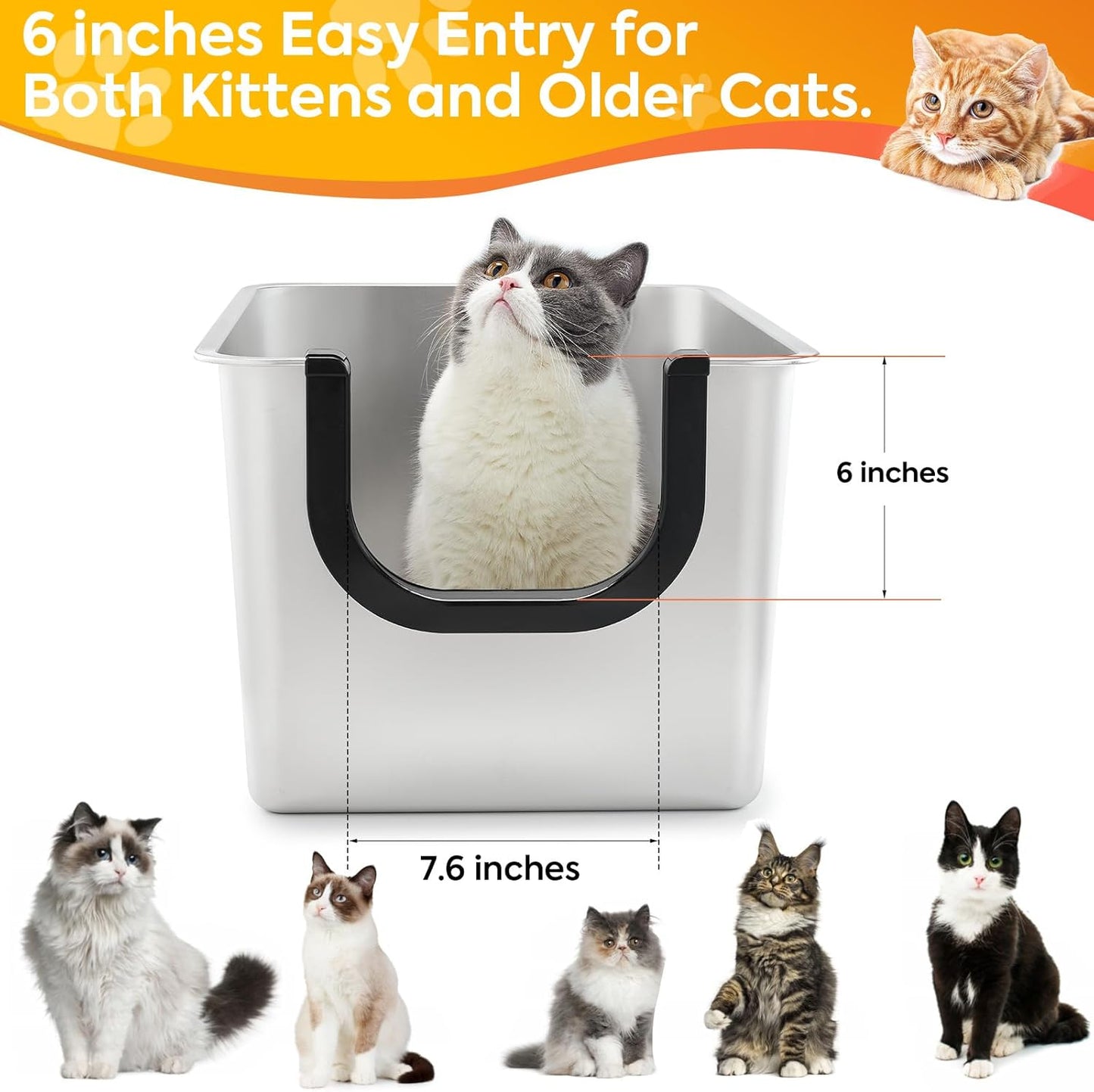 Extra Large Stainless Steel Litter Box, Leak Proof 12 Inches High Sides for Urine & Trapping, No Sharp Edges