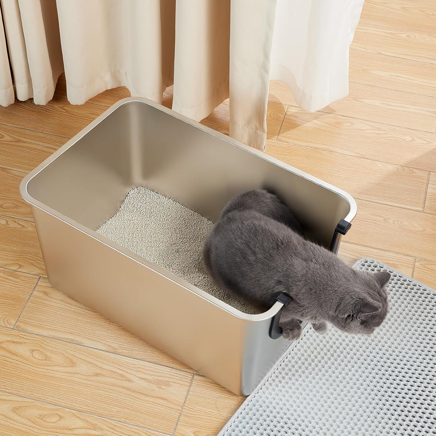 Extra Large Stainless Steel Litter Box, Leak Proof 12 Inches High Sides for Urine & Trapping, No Sharp Edges