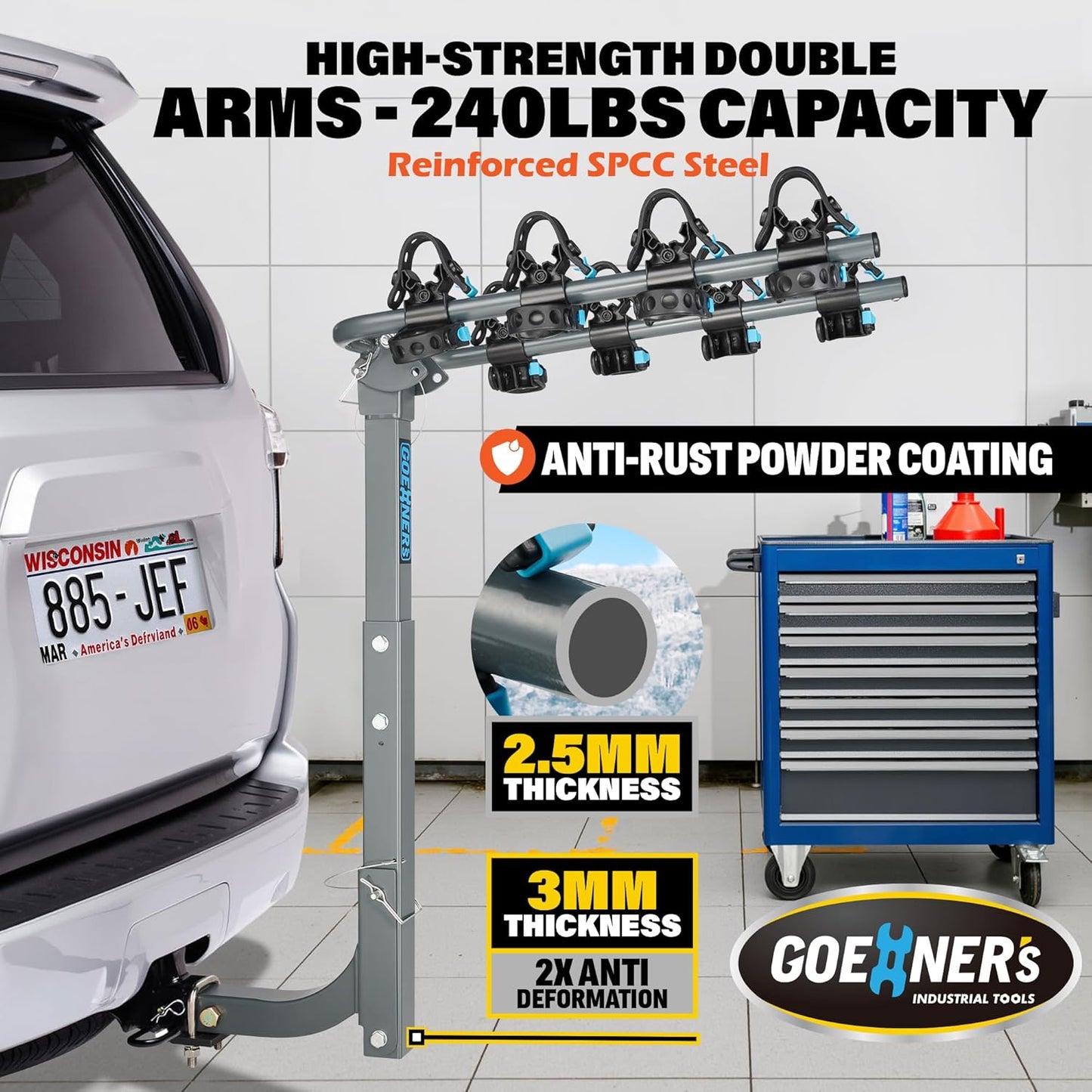 Bike Hitch Rack, Heavy-Duty Dual Locking 240LBS Max Load Hanging Bike Carrier with 2'Receiver, High-Strength