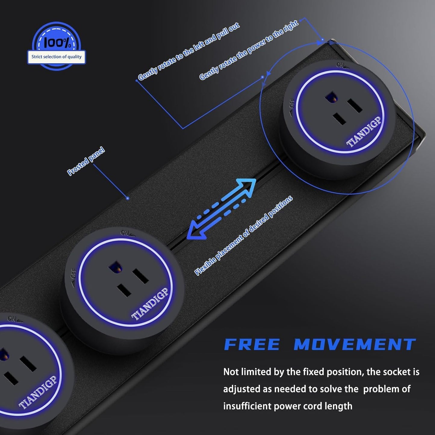 Removable Electrical Outlet Track System, 19.68 inch Power Track 8000W; 5 AC Outlet adapters 1875W (Matte Black)