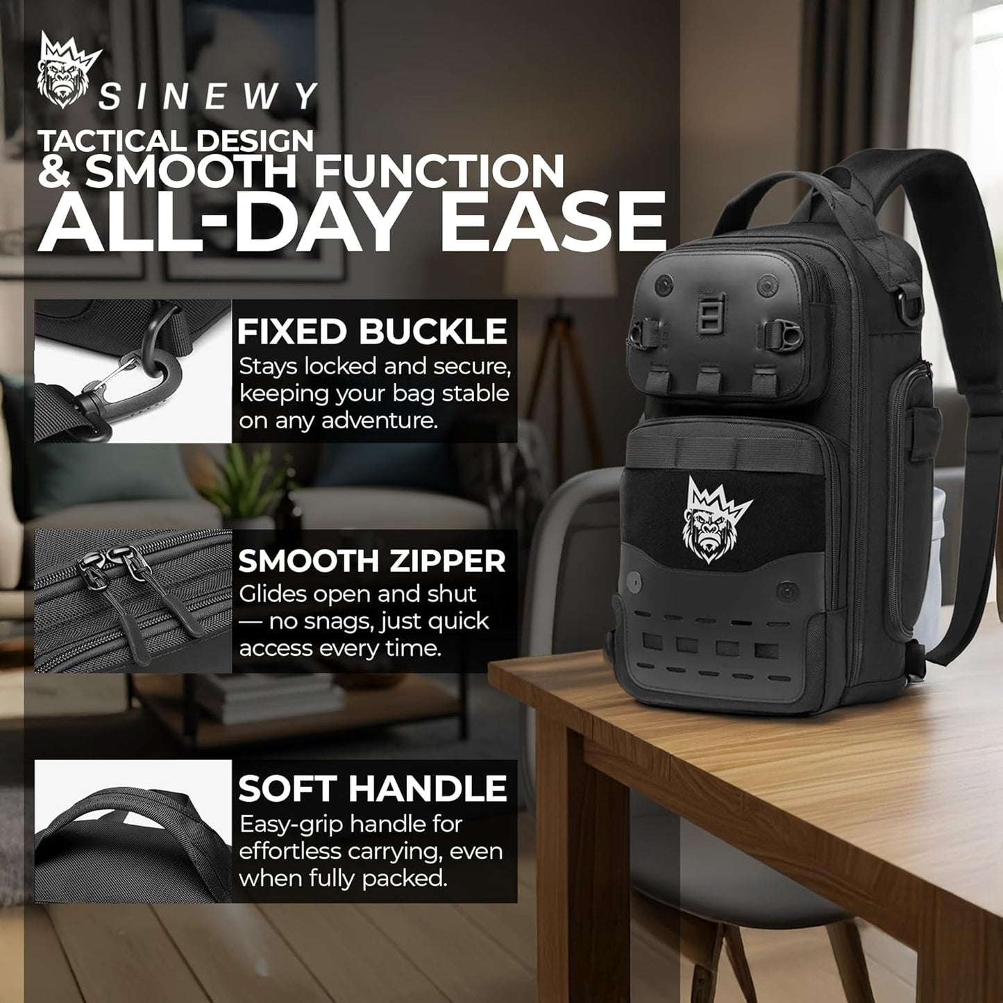 Sinewy Athlete Crossbody Sling Bag, Water and Scratch Resistant Shoulder Bag for Men, Lightweight
