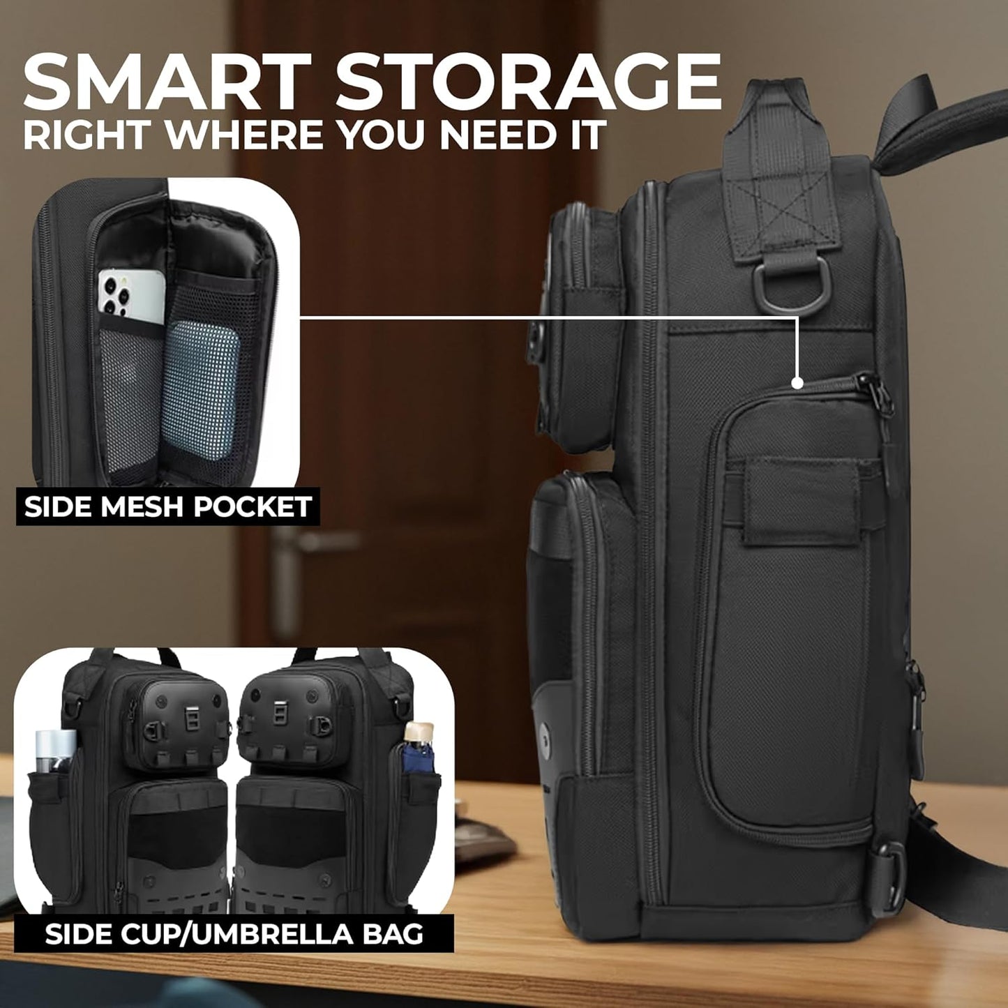 Sinewy Athlete Crossbody Sling Bag, Water and Scratch Resistant Shoulder Bag for Men, Lightweight