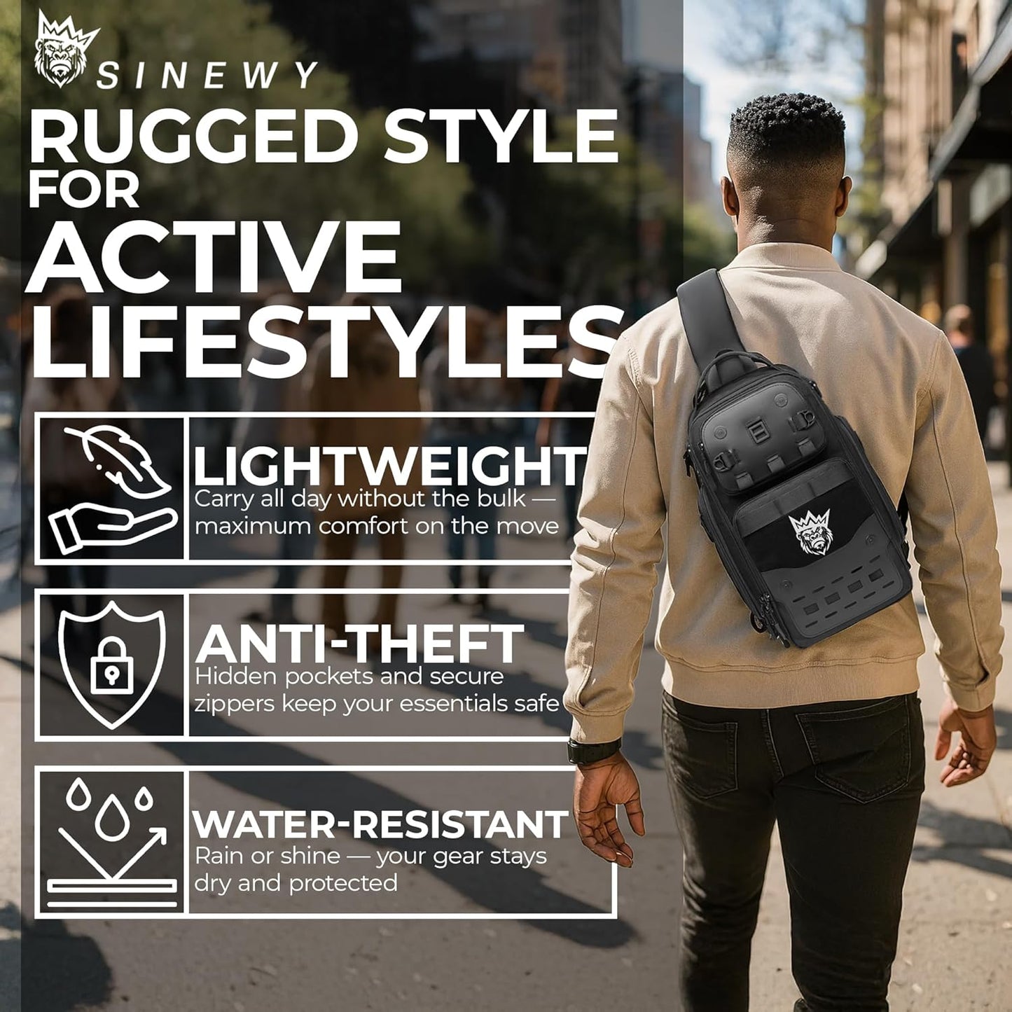 Sinewy Athlete Crossbody Sling Bag, Water and Scratch Resistant Shoulder Bag for Men, Lightweight