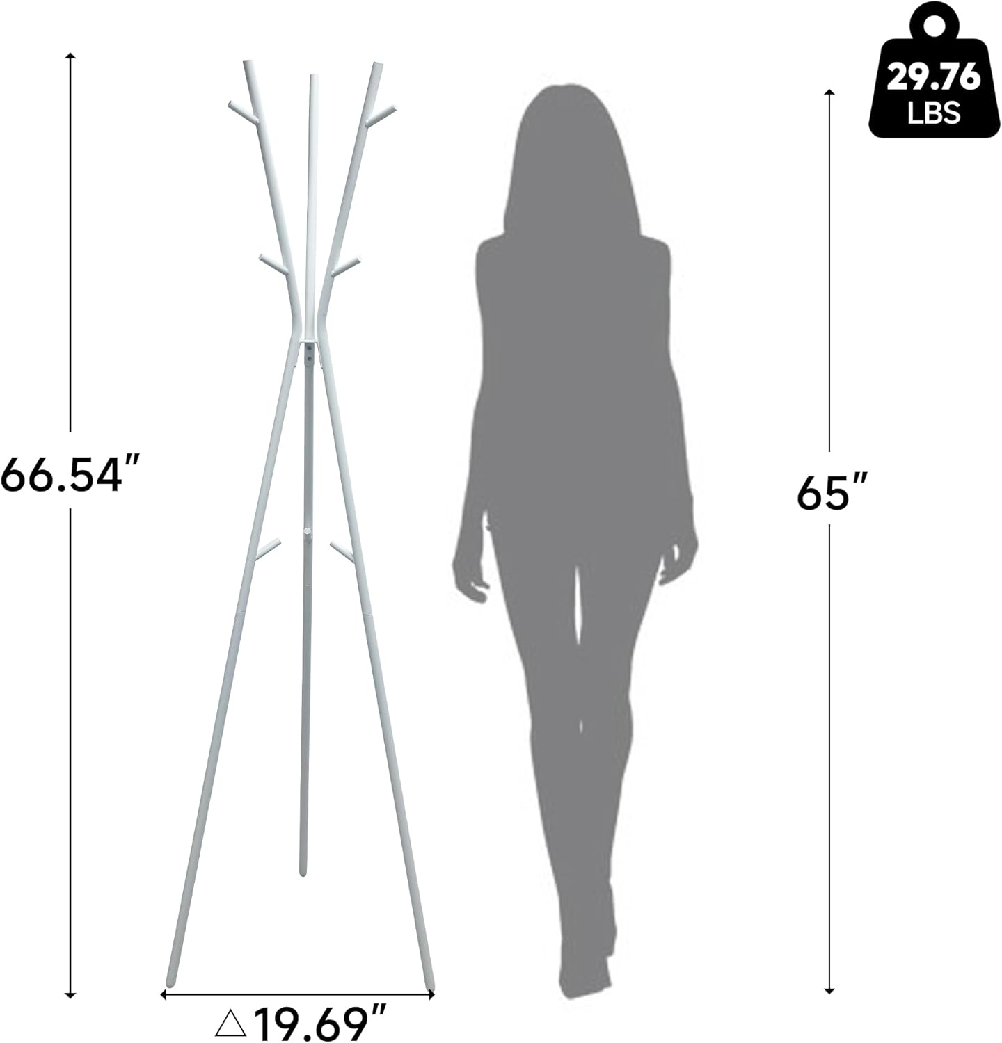 66.5' White Heavy Duty Iron Modern Standing Coat Rack for Hats Scarves Jackets, Easy Assembly W/ 9 Hooks & Shelves