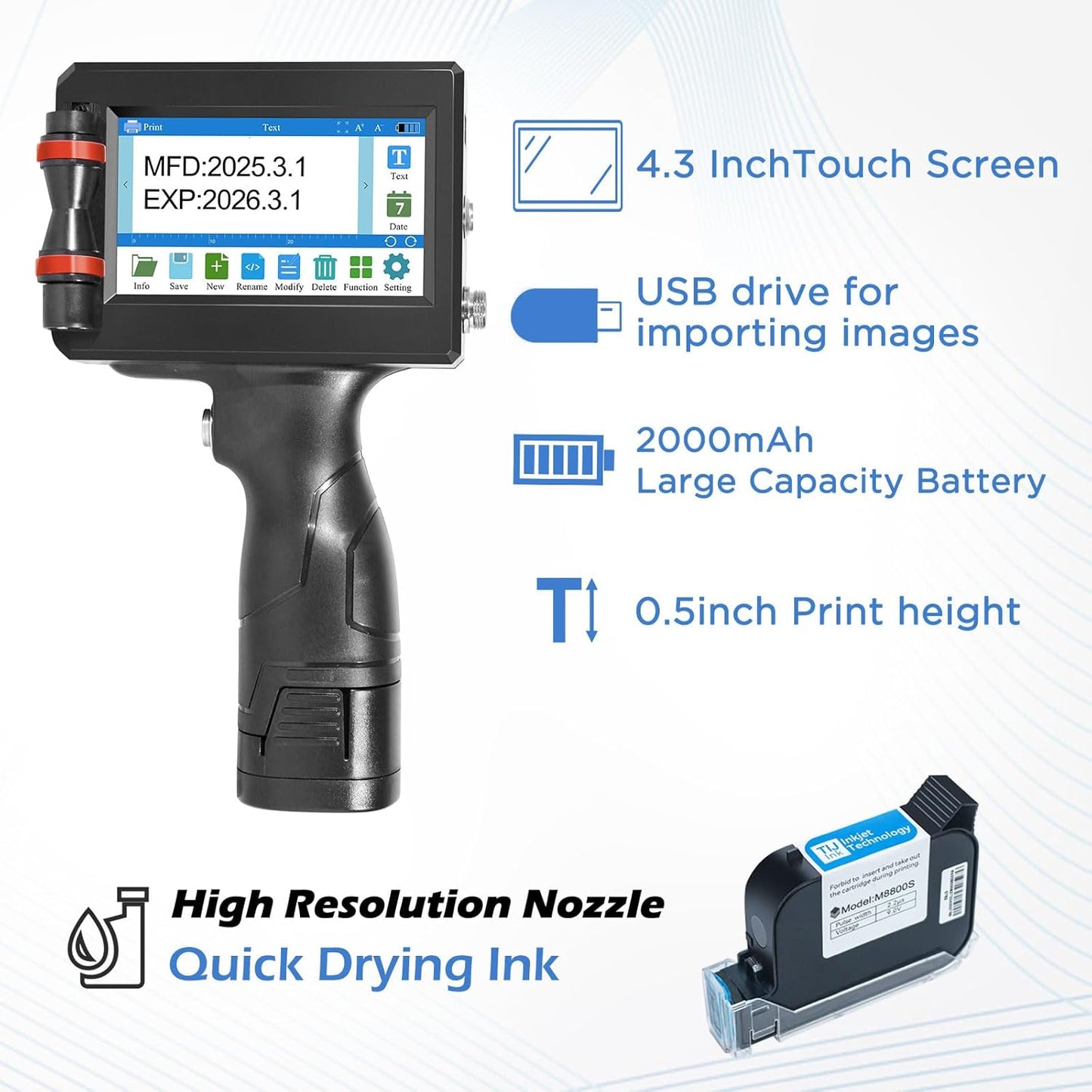 42ml Quick-Drying Ink Cartridge, Portable Ink Jet Coding Machine for Text/Date/Batch Number/QR Code/Barcode/Logo