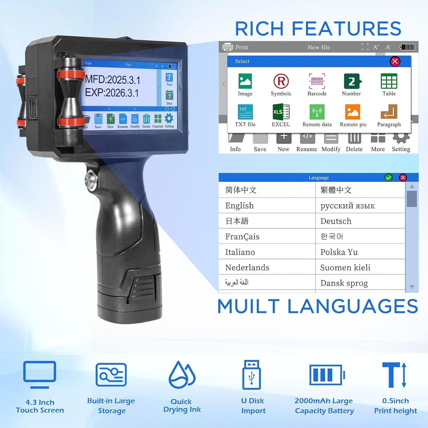 42ml Quick-Drying Ink Cartridge, Portable Ink Jet Coding Machine for Text/Date/Batch Number/QR Code/Barcode/Logo
