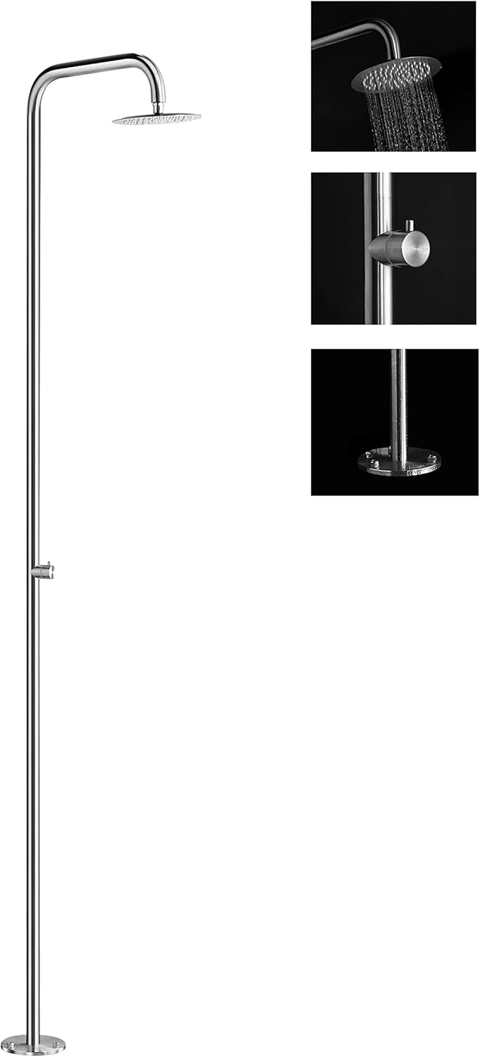 87' Minimalist Free-standing Brushed Stainless Steel 304 Rainfall Outdoor Shower with DOE Certificate