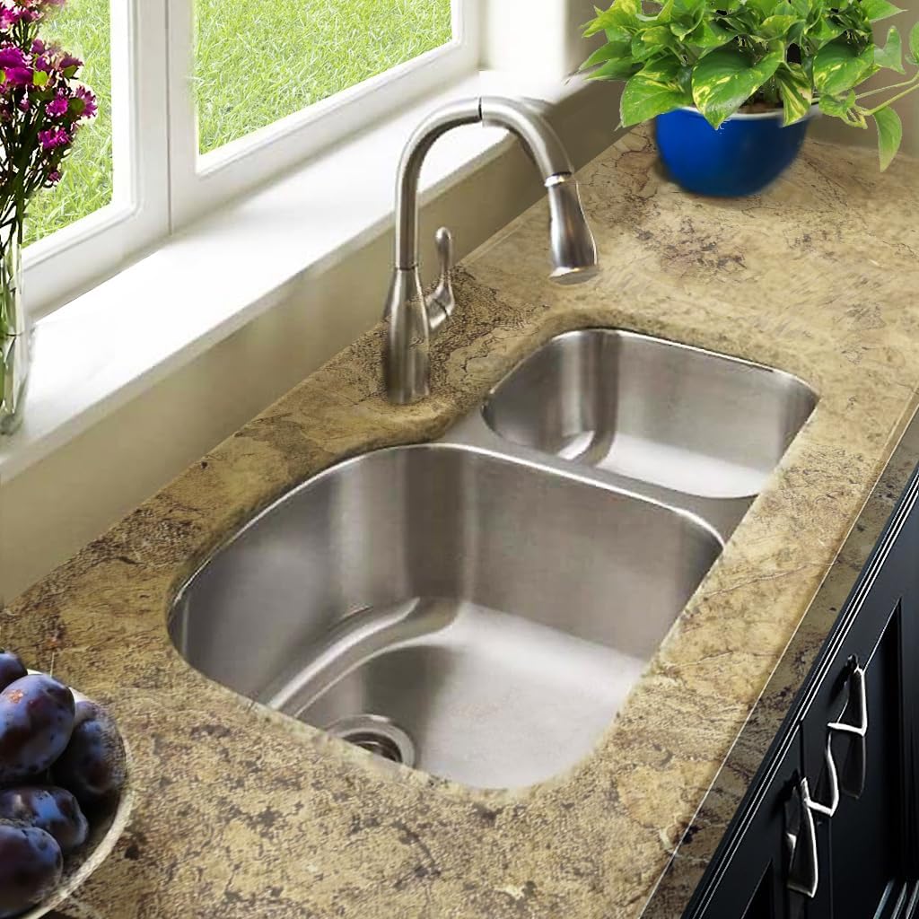 Double Bowl Stainless Steel Sink, Undermount Kitchen Sink, 70/30 Ratio, w/ Basket Strainer 18 Gauge Steel Finish