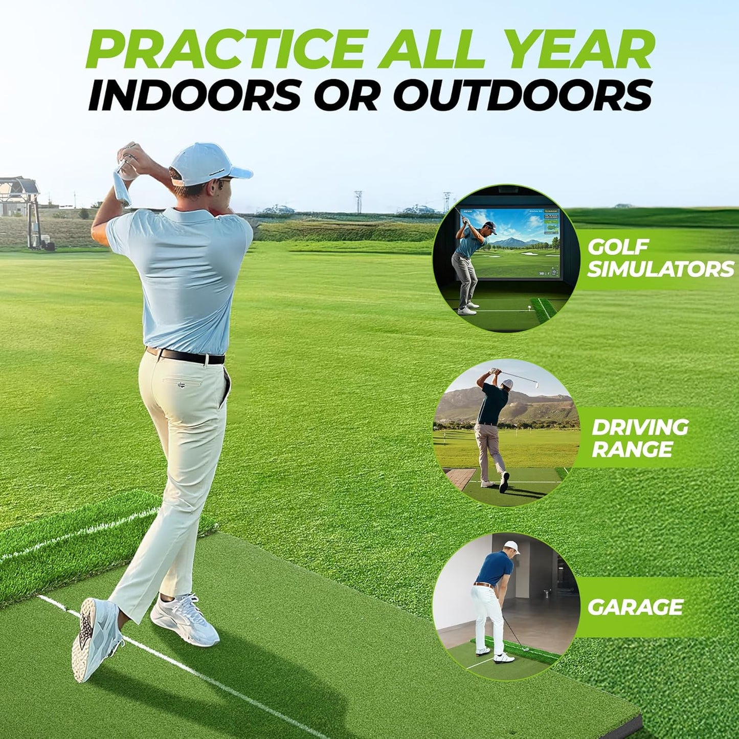 Golf Mat 5x4ft-21mm Thickened Dual Turf Golf Hitting Mat with Alignment Aid, Dense Elite Mats Practice Outdoor/Indoor