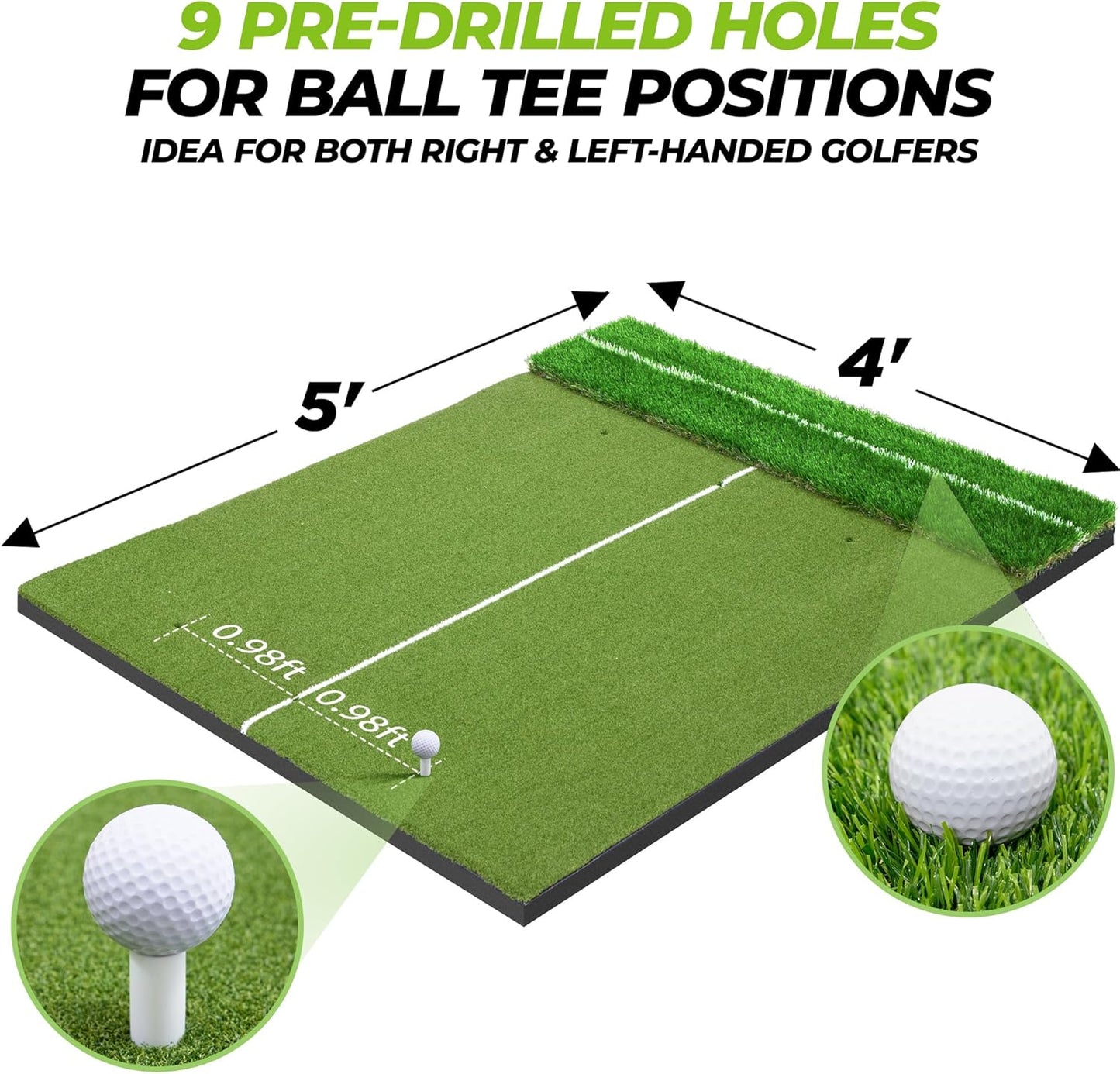 Golf Mat 5x4ft-21mm Thickened Dual Turf Golf Hitting Mat with Alignment Aid, Dense Elite Mats Practice Outdoor/Indoor