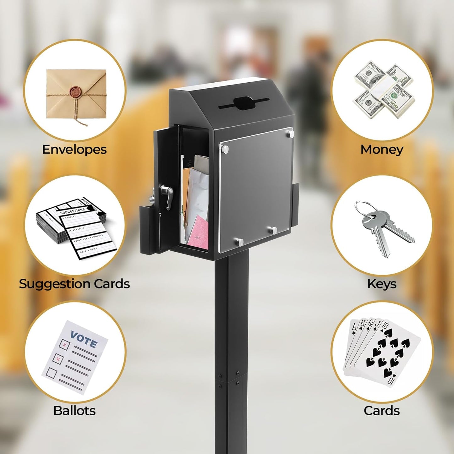 Suggestion Box with Stand, Floor-Standing Offering Box with Sign Display, Upgraded Heavy Duty Metal Ballot Box