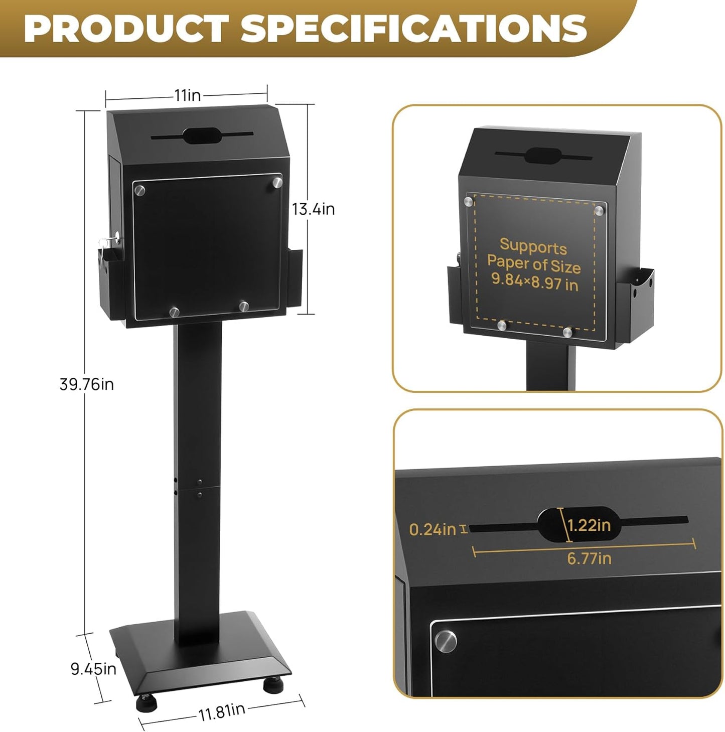Suggestion Box with Stand, Floor-Standing Offering Box with Sign Display, Upgraded Heavy Duty Metal Ballot Box