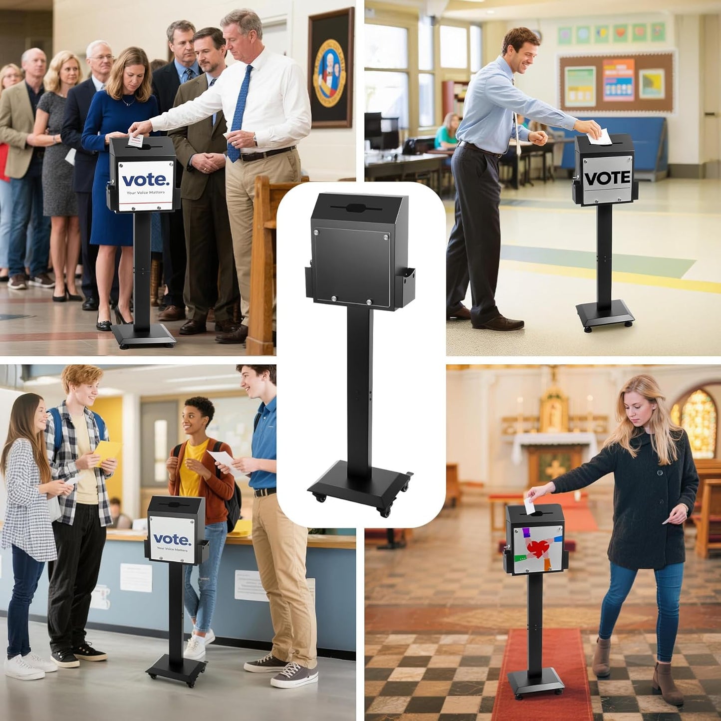 Suggestion Box with Stand, Floor-Standing Offering Box with Sign Display, Upgraded Heavy Duty Metal Ballot Box