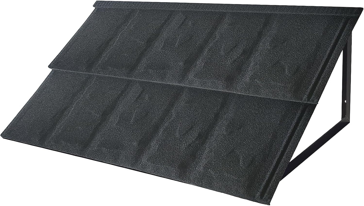 Fixed Metal Patio Awning, for Door Window Outdoor Rain Snow Protection, Slate Tiles Metal Awning with Triangle Steel Frame