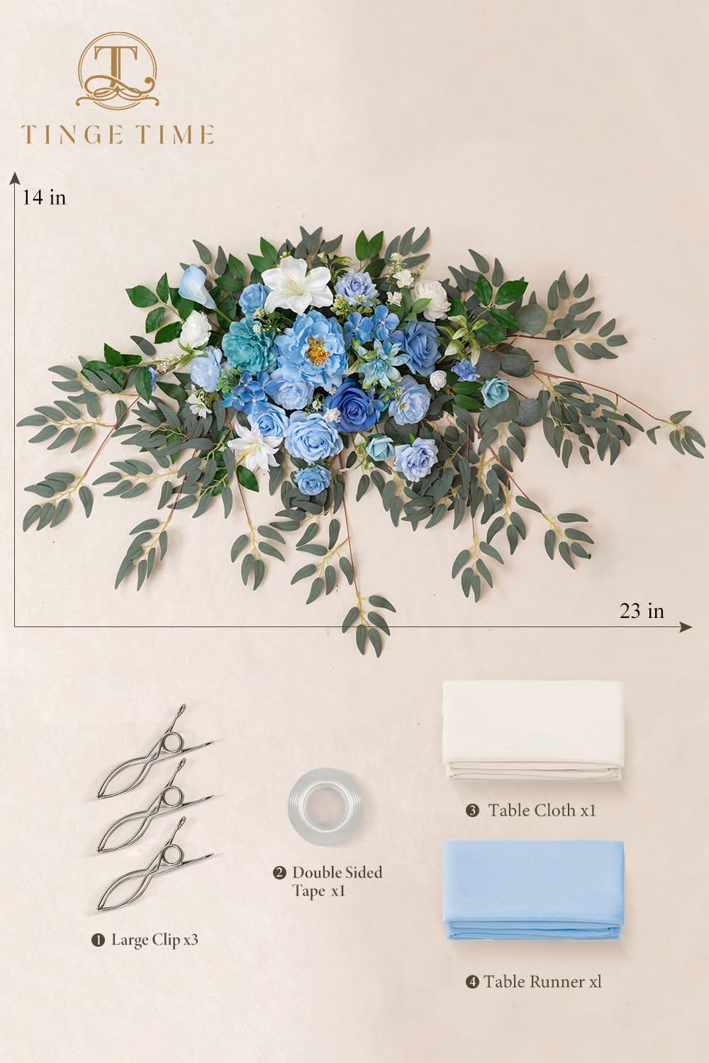 Artificial Sweetheart Flower Swag with Tablecloth and Table Runner, Pack of 3 Floral Arrangement for Wedding
