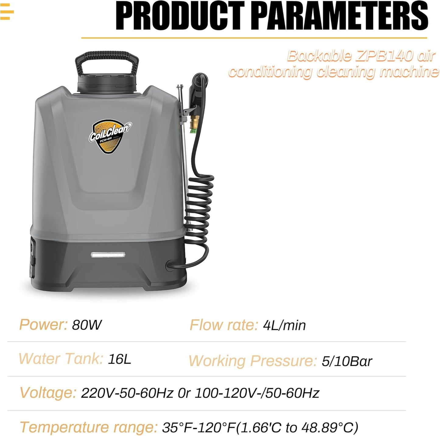 ZPB140 Portable Pressure Washer with 3.5 Gallon Water Tank, Port A Blaster HVAC Coil Cleaning, Coil Jet Cleaner for ac Unit 120V 80W for Indoor or
