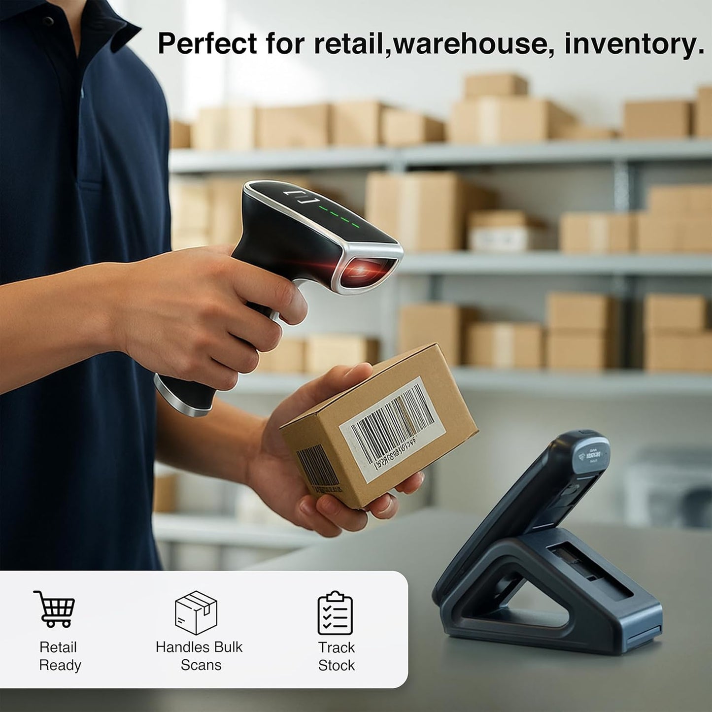 1D/2D Wireless Barcode and QR Scanner, Boost Speed & Accuracy with Bluetooth & 2.4G Modes, Handheld