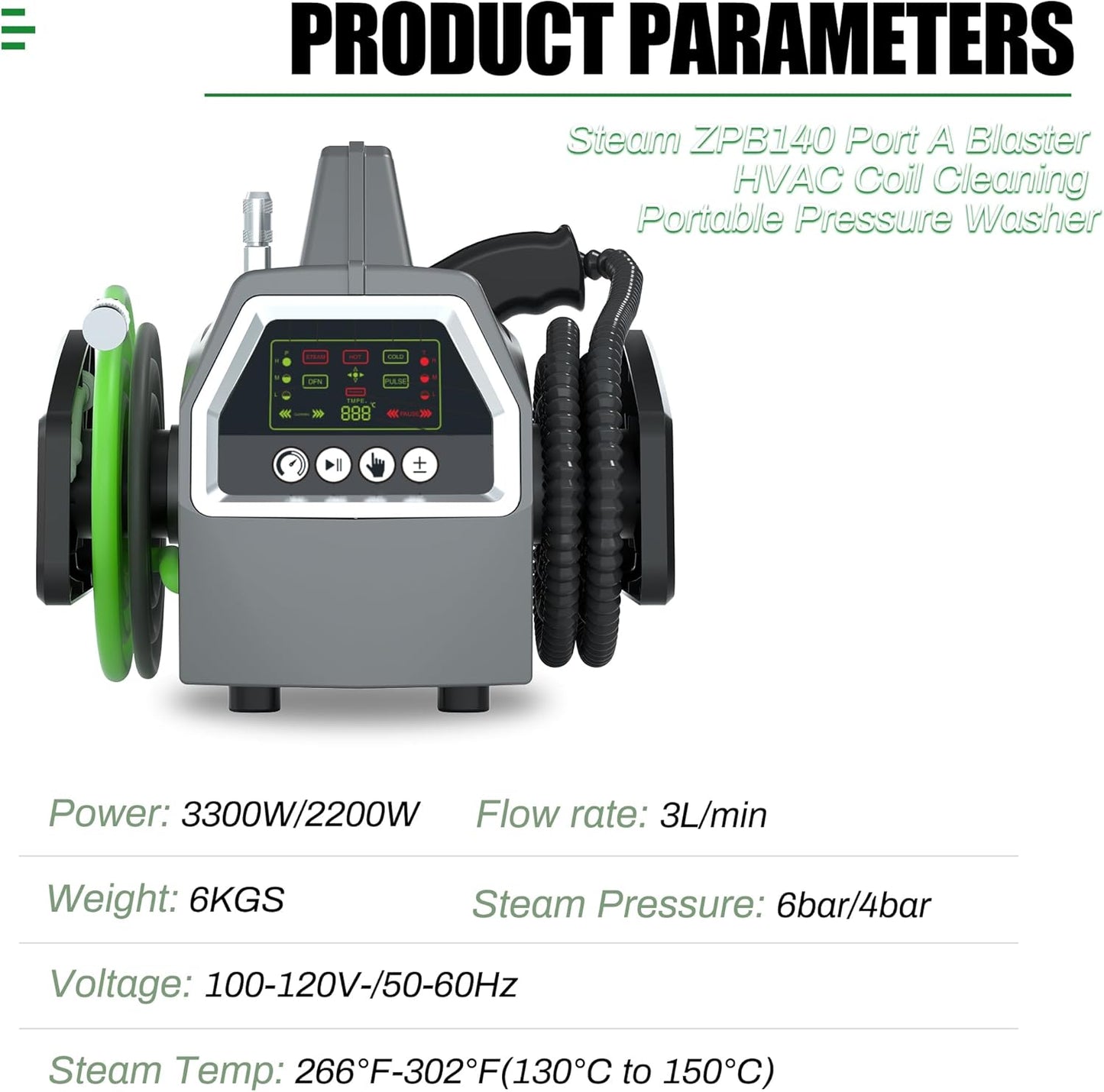 3300W High Pressure Steam Cleaner, High Temp AC Steam Cleaning Machine, Heavy Duty, Portable
