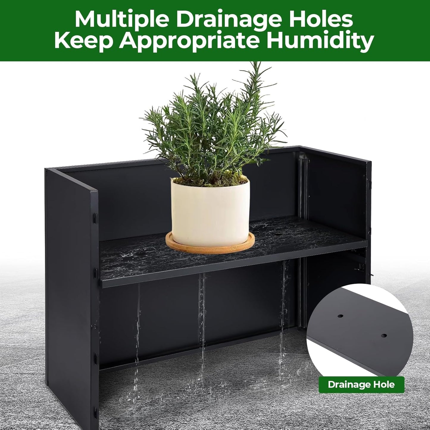 Metal Tall Rectangular Planter 32'x12'x24', Galvanized Steel Raised Garden Bed w/ Drainage Holes & Removable Shelf