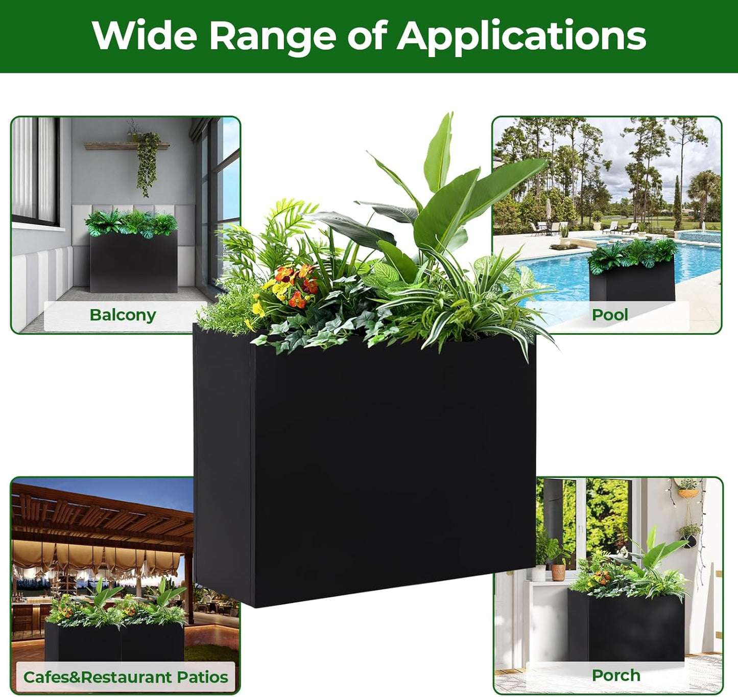 Metal Tall Rectangular Planter 32'x12'x24', Galvanized Steel Raised Garden Bed w/ Drainage Holes & Removable Shelf