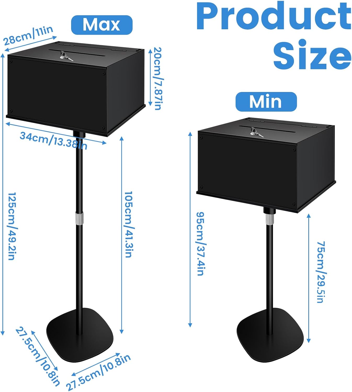 Metal Suggestion Box with Stand, Floor Standing Donation Box with Lock and Key, Heavy-Duty Collection Case