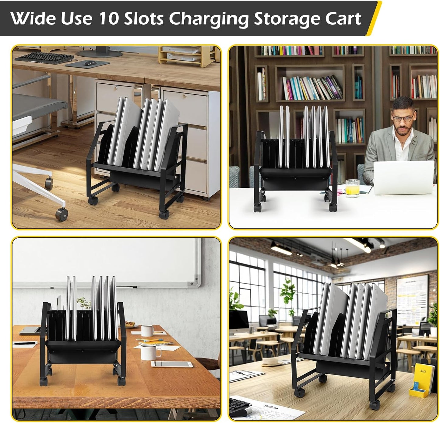 Dyna-Living Laptop Charging Cart 10 Slots Open Charging Cart w/ Wheels, Removable Laptop Charging Storage Cart