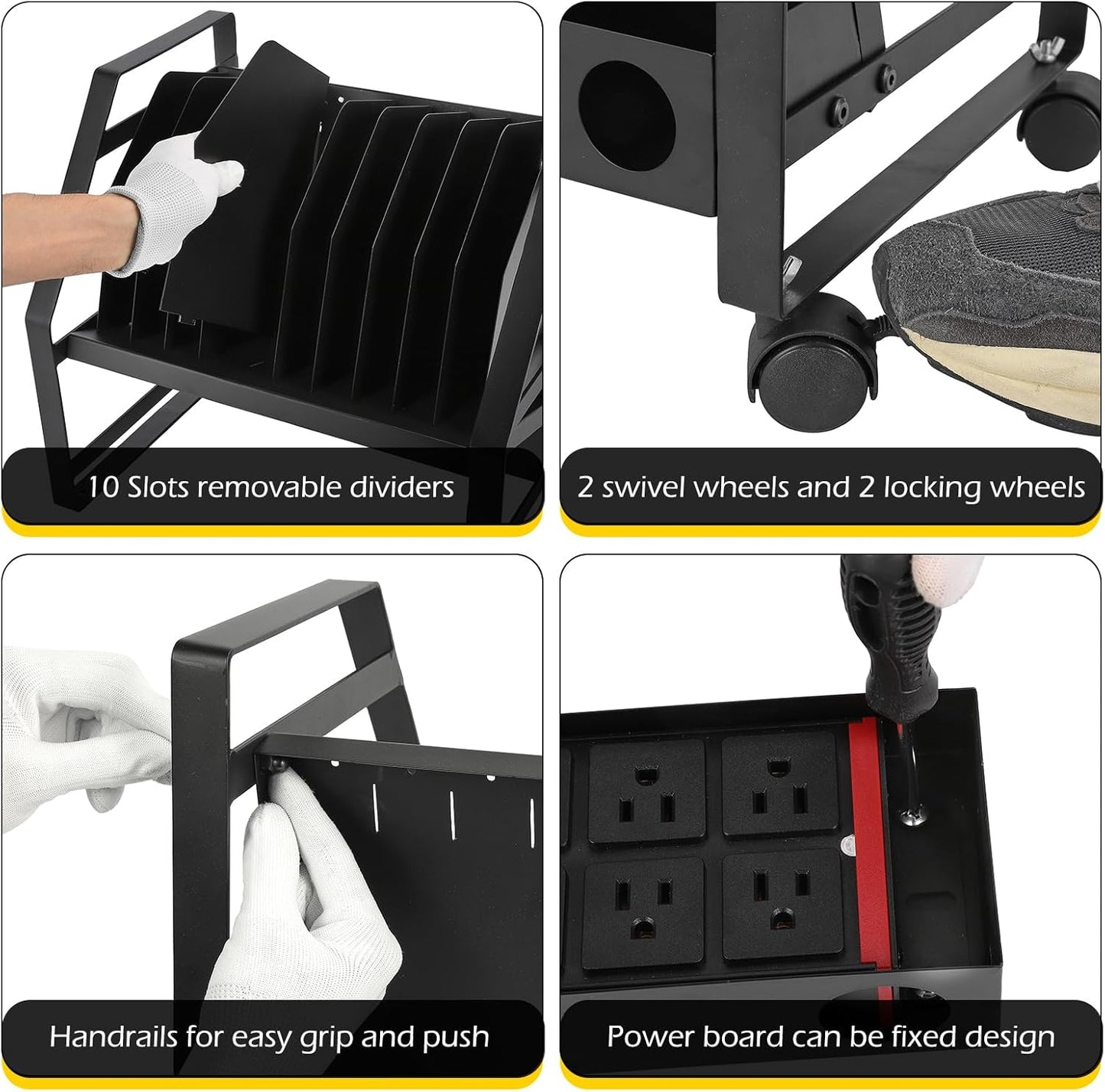 Dyna-Living Laptop Charging Cart 10 Slots Open Charging Cart w/ Wheels, Removable Laptop Charging Storage Cart