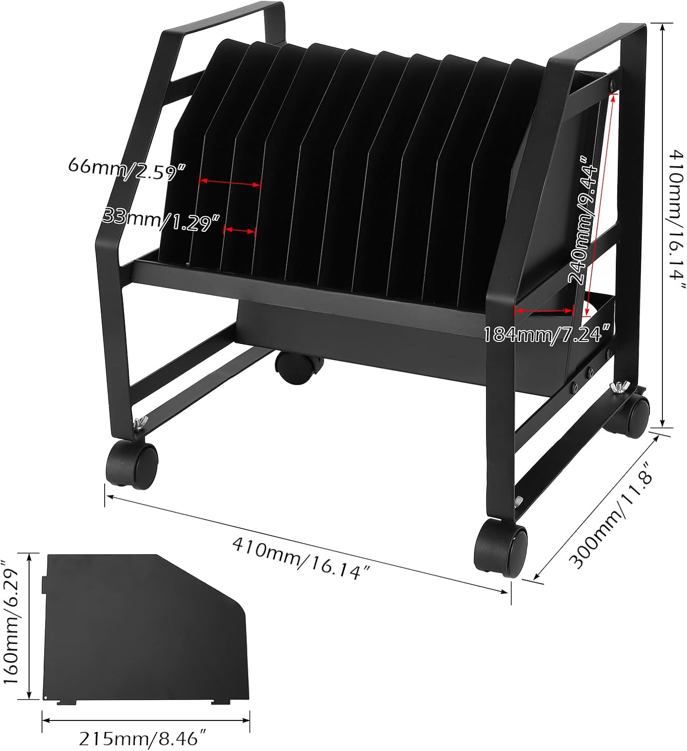 Dyna-Living Laptop Charging Cart 10 Slots Open Charging Cart w/ Wheels, Removable Laptop Charging Storage Cart