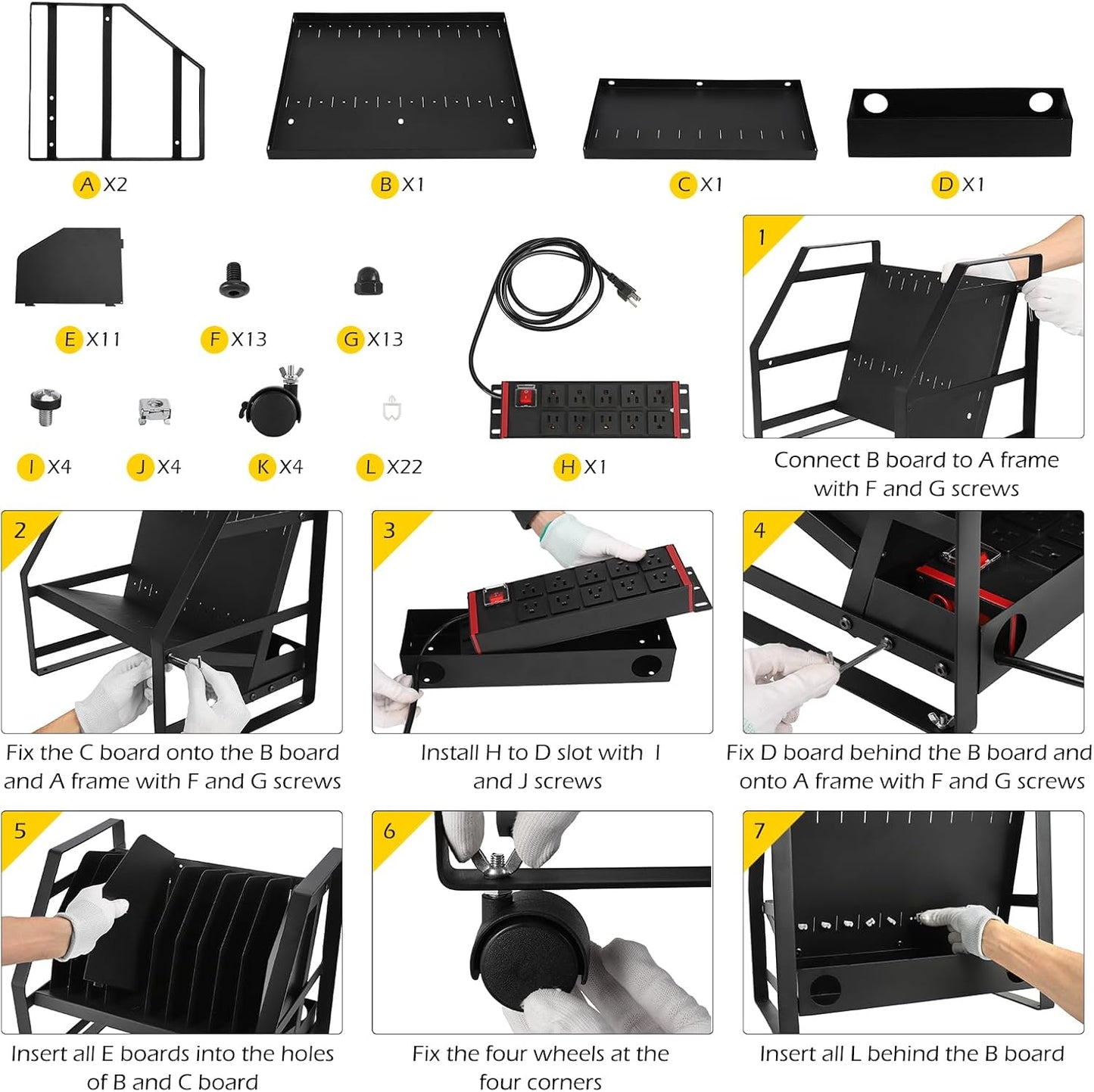 Dyna-Living Laptop Charging Cart 10 Slots Open Charging Cart w/ Wheels, Removable Laptop Charging Storage Cart