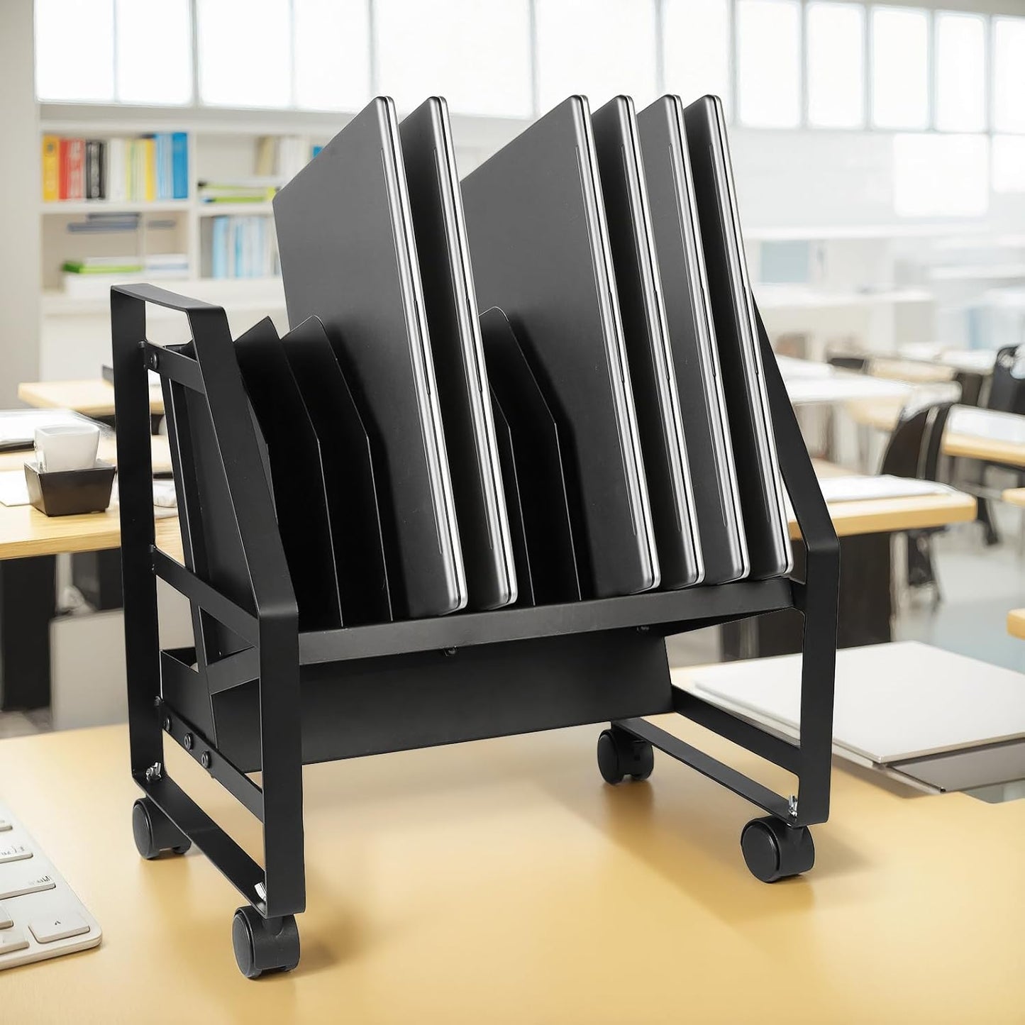 Dyna-Living Laptop Charging Cart 10 Slots Open Charging Cart w/ Wheels, Removable Laptop Charging Storage Cart