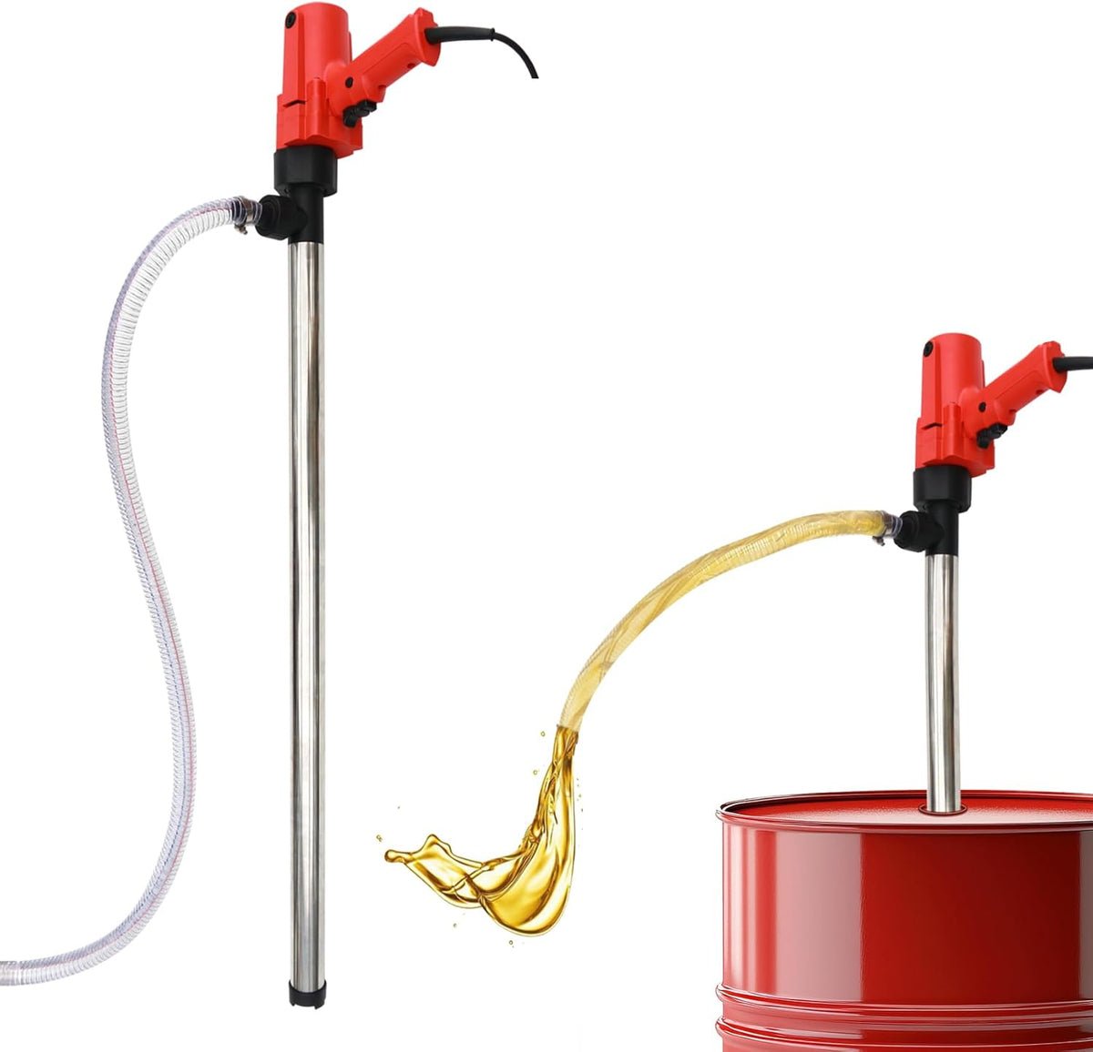 1980W Electric Fuel Transfer Barrel Pump, 110V 11000RPM,for 55Gallon Electric Transfer Pumps with 36in Stainless Steel Tube and 6.6ft Steel Wire Hose, for Diesel,Lubricants,Slightly Viscous Liquids