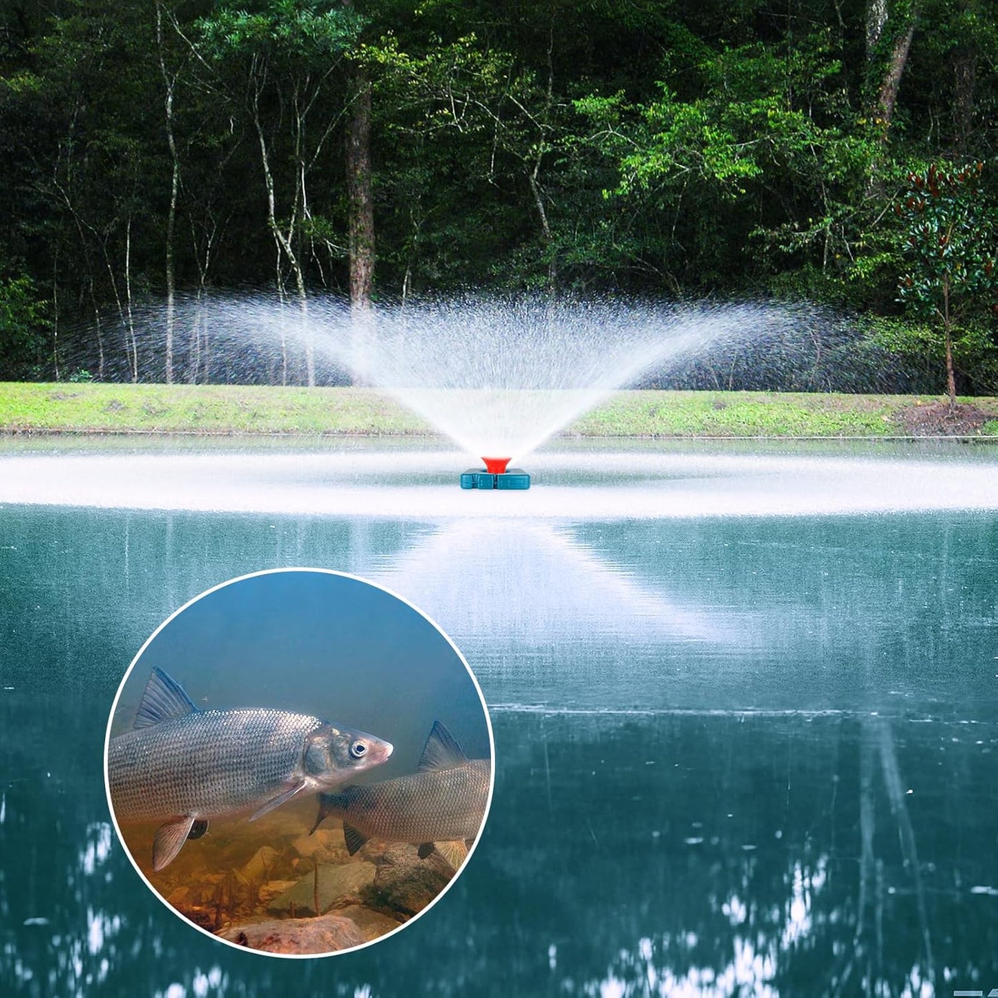 Pond Fountain Aerator 750W, 1HP, 15000 GPH Floating Aerator Pump, 100' Power Cord, 2×Metal Stakes, 33x2' Rope