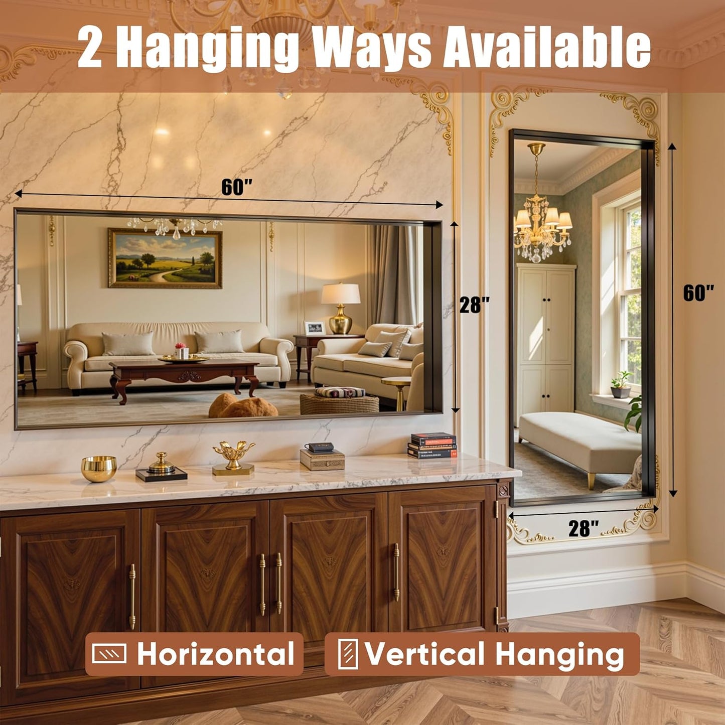 28'x32' Black Framed Bathroom Mirror, Large Rectangular Vanity Mirror, Aluminum Metal Frame, Wall Farmhouse Modern