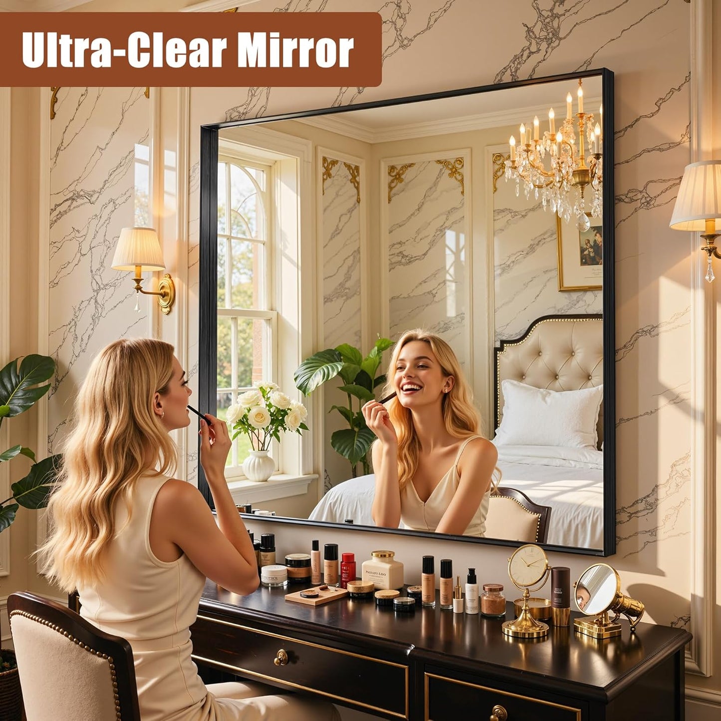 28'x32' Black Framed Bathroom Mirror, Large Rectangular Vanity Mirror, Aluminum Metal Frame, Wall Farmhouse Modern