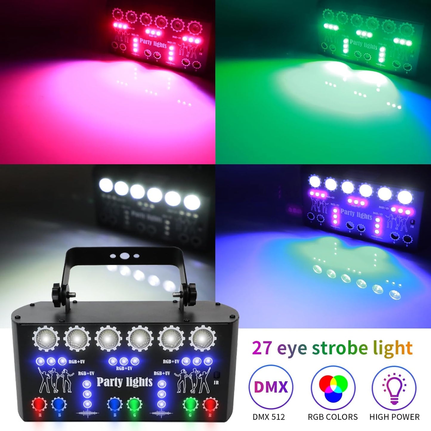 27-Eye Party DJ Light with Remote, LED Strobe Effects, DMX Control & Sound Activity Disco Stage Lighting